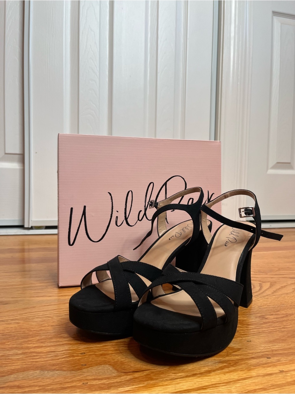 Wild Pair Black Suede Platform Block Heels
